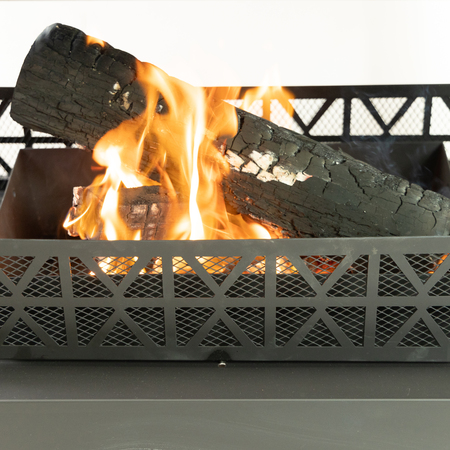 Deko Living 36 Inch Rectangular Outdoor Steel Wood Burning Fireplace with Log Storage COB10511